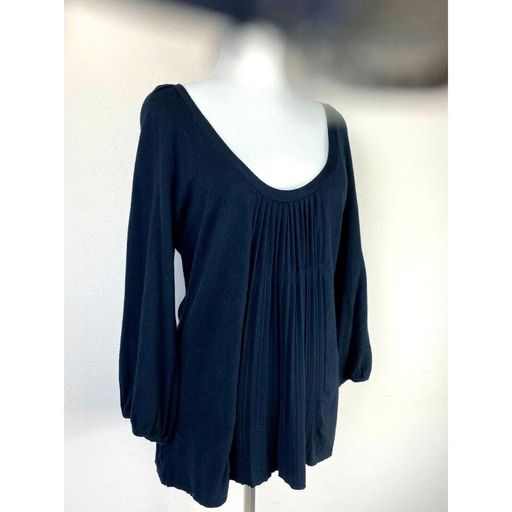 MK Black Knit Flared Balloon Sleeve Top Size M Quiet Luxury Boho Romantic